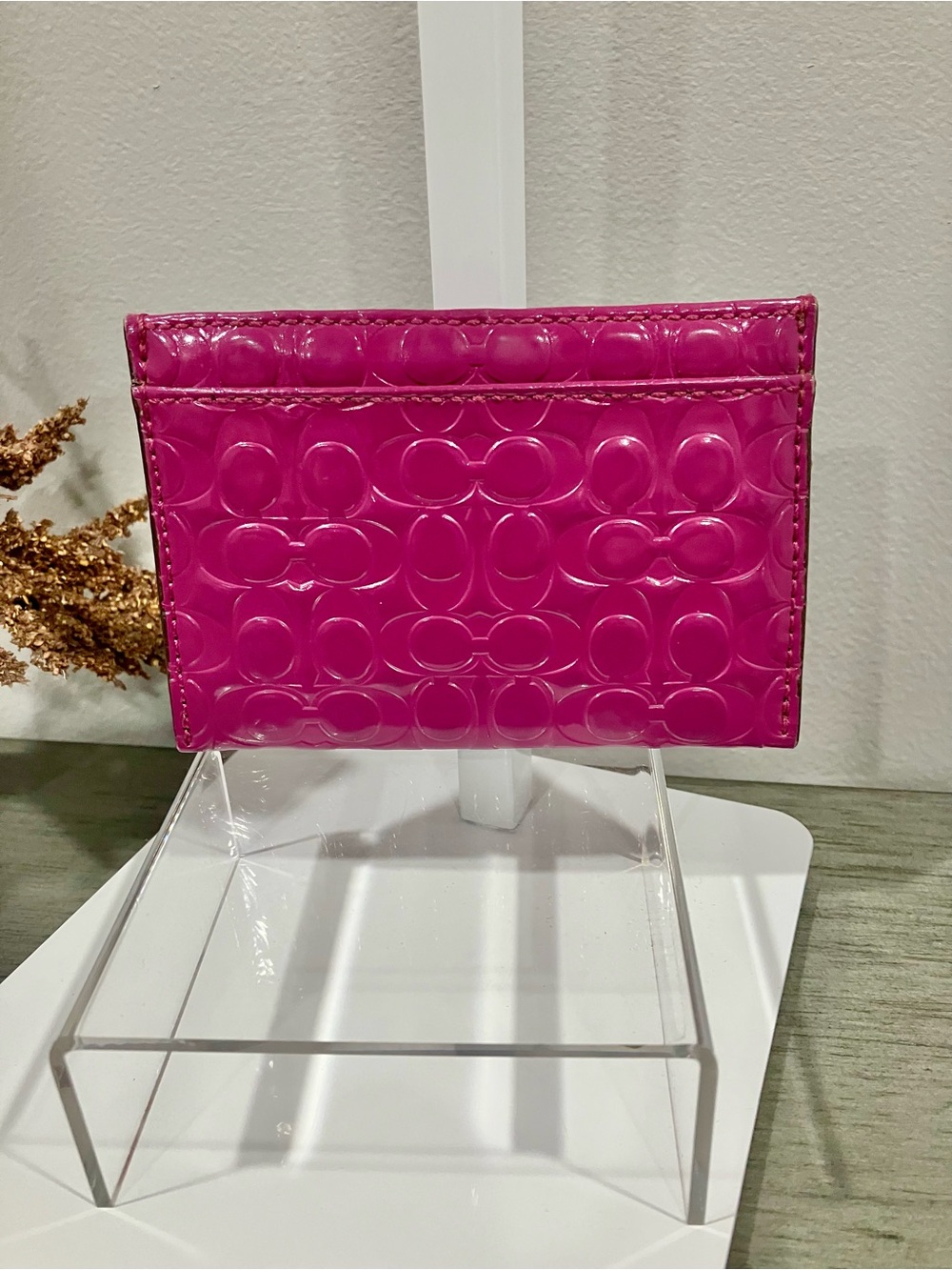 Coach Patent Card Case - Fuchsia Pink - Picture 2 of 4